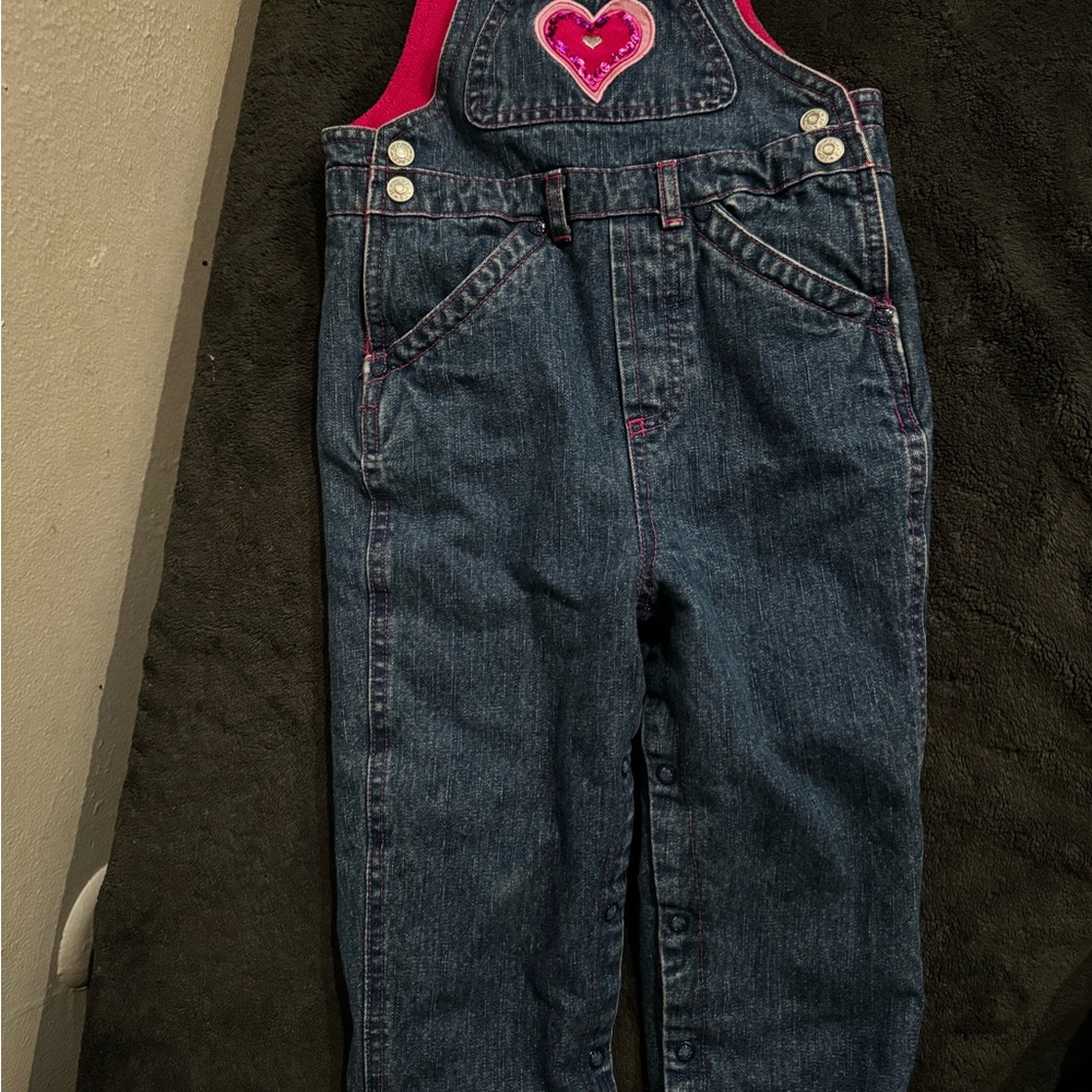 Denim Overalls with Pink Heart Accents